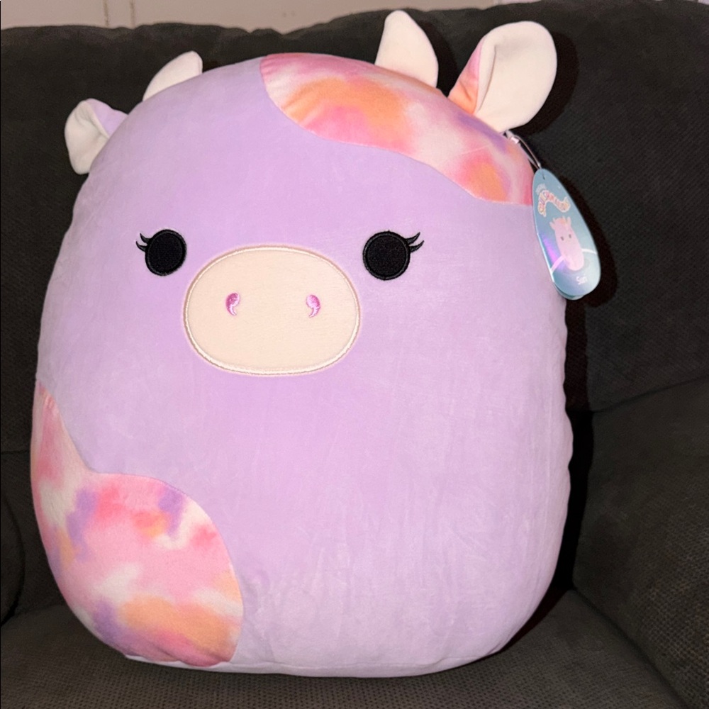 Squishmallows Lavender and Pink Suri Cow Pillow